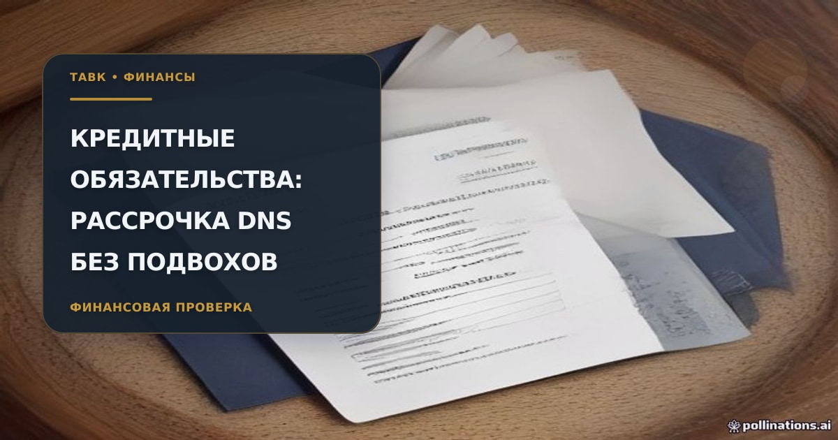 Схема рассрочки DNS с пометкой «0% обслуживания», цифры расчётов и значки предупреждений
